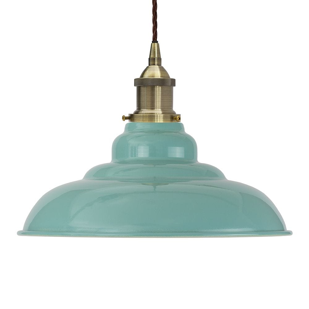 Duck Egg Blue St Edmund's Painted Pendant Light - Antique Brass Lamp Holder & Ceiling Rose - SE Home