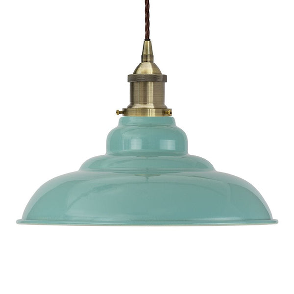 Duck Egg Blue St Edmund's Painted Pendant Light - Antique Brass Lamp Holder & Ceiling Rose - SE Home