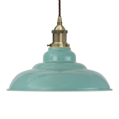 Duck Egg Blue St Edmund's Painted Pendant Light - Antique Brass Lamp Holder & Ceiling Rose - SE Home