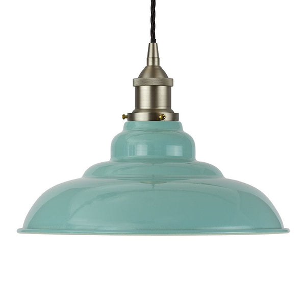 Duck Egg Blue St Edmund's Painted Pendant Light - Brushed Chrome Lamp Holder & Ceiling Rose - SE Home