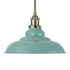 Duck Egg Blue St Edmund's Painted Pendant Light - Brushed Chrome Lamp Holder & Ceiling Rose - SE Home