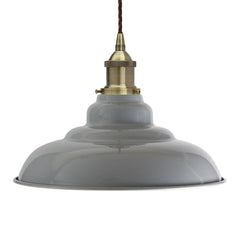 French Grey St Edmund's Painted Pendant Light - Antique Brass Lamp Holder & Ceiling Rose - SE Home