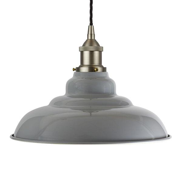 French Grey St Edmund's Painted Pendant Light - Brushed Chrome Lamp Holder & Ceiling Rose - SE Home
