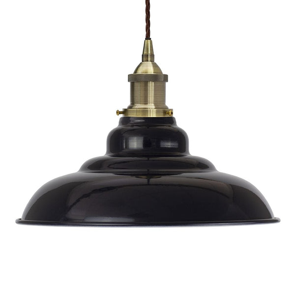 Navy Blue St Edmund's Painted Pendant Light - Antique Brass Lamp Holder & Ceiling Rose - SE Home