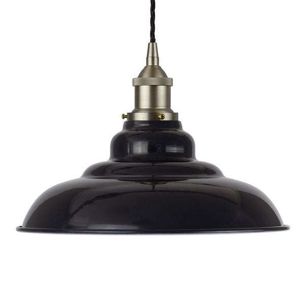 Navy Blue St Edmund's Painted Pendant Light - Brushed Chrome Lamp Holder & Ceiling Rose - SE Home