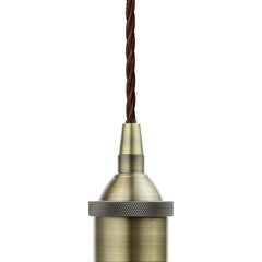 French Grey Small Trinity Metal Painted Pendant Light - Antique Brass Lamp Holder & Ceiling Rose - SE Home