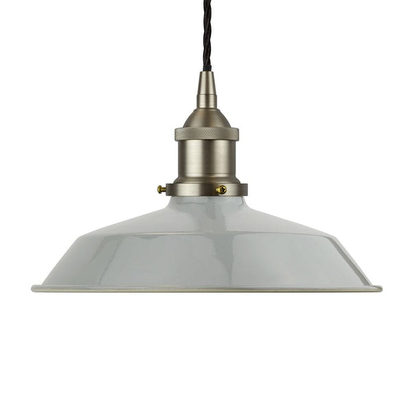 French Grey Small Trinity Metal Painted Pendant Light - Brushed Chrome Lamp Holder & Ceiling Rose - SE Home