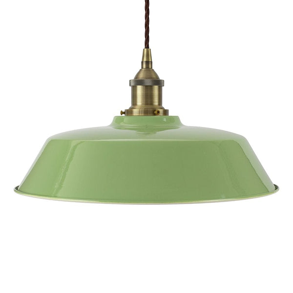 Mint Green Chancery Painted Pendant Light - Antique Brass Lamp Holder & Ceiling Rose - SE Home
