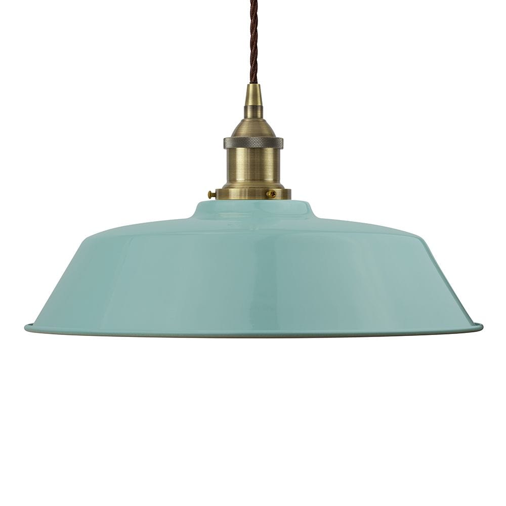 Duck Egg Blue Chancery Painted Pendant Light - Antique Brass Lamp Holder & Ceiling Rose - SE Home