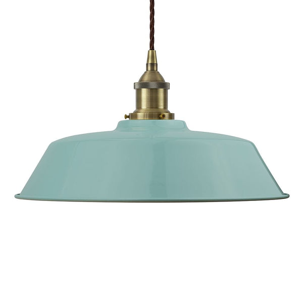 Duck Egg Blue Chancery Painted Pendant Light - Antique Brass Lamp Holder & Ceiling Rose - SE Home