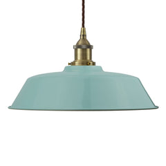 Duck Egg Blue Chancery Painted Pendant Light - Antique Brass Lamp Holder & Ceiling Rose - SE Home
