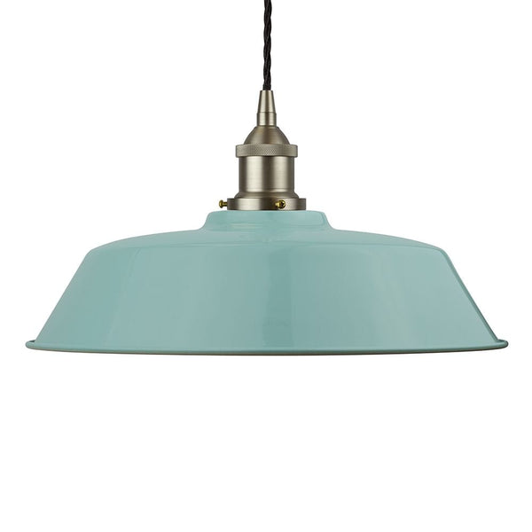 Duck Egg Blue Chancery Painted Pendant Light - Brushed Chrome Lamp Holder & Ceiling Rose - SE Home