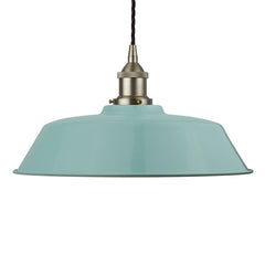 Duck Egg Blue Chancery Painted Pendant Light - Brushed Chrome Lamp Holder & Ceiling Rose - SE Home