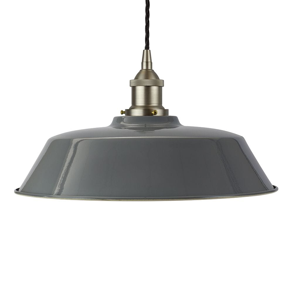 French Grey Chancery Painted Pendant Light - Brushed Chrome Lamp Holder & Ceiling Rose - SE Home