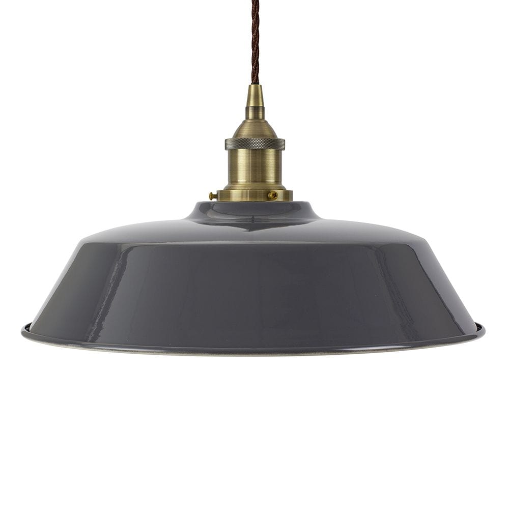 Slate Grey Chancery Painted Pendant Light - Antique Brass Lamp Holder & Ceiling Rose - SE Home