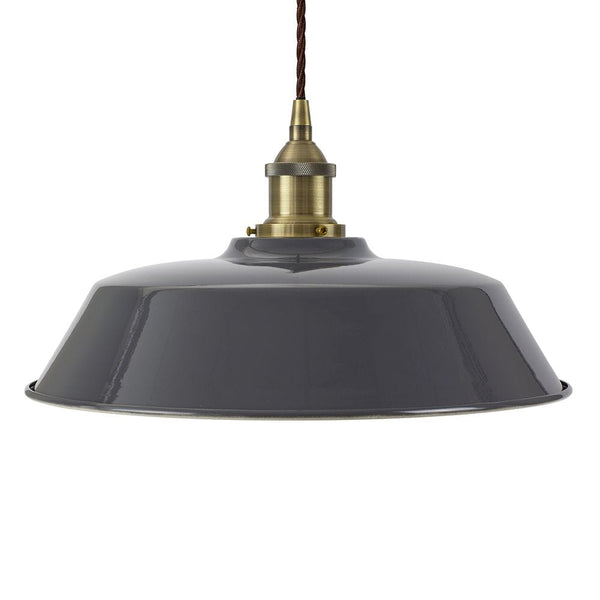 Slate Grey Chancery Painted Pendant Light - Antique Brass Lamp Holder & Ceiling Rose - SE Home