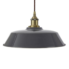 Slate Grey Chancery Painted Pendant Light - Antique Brass Lamp Holder & Ceiling Rose - SE Home