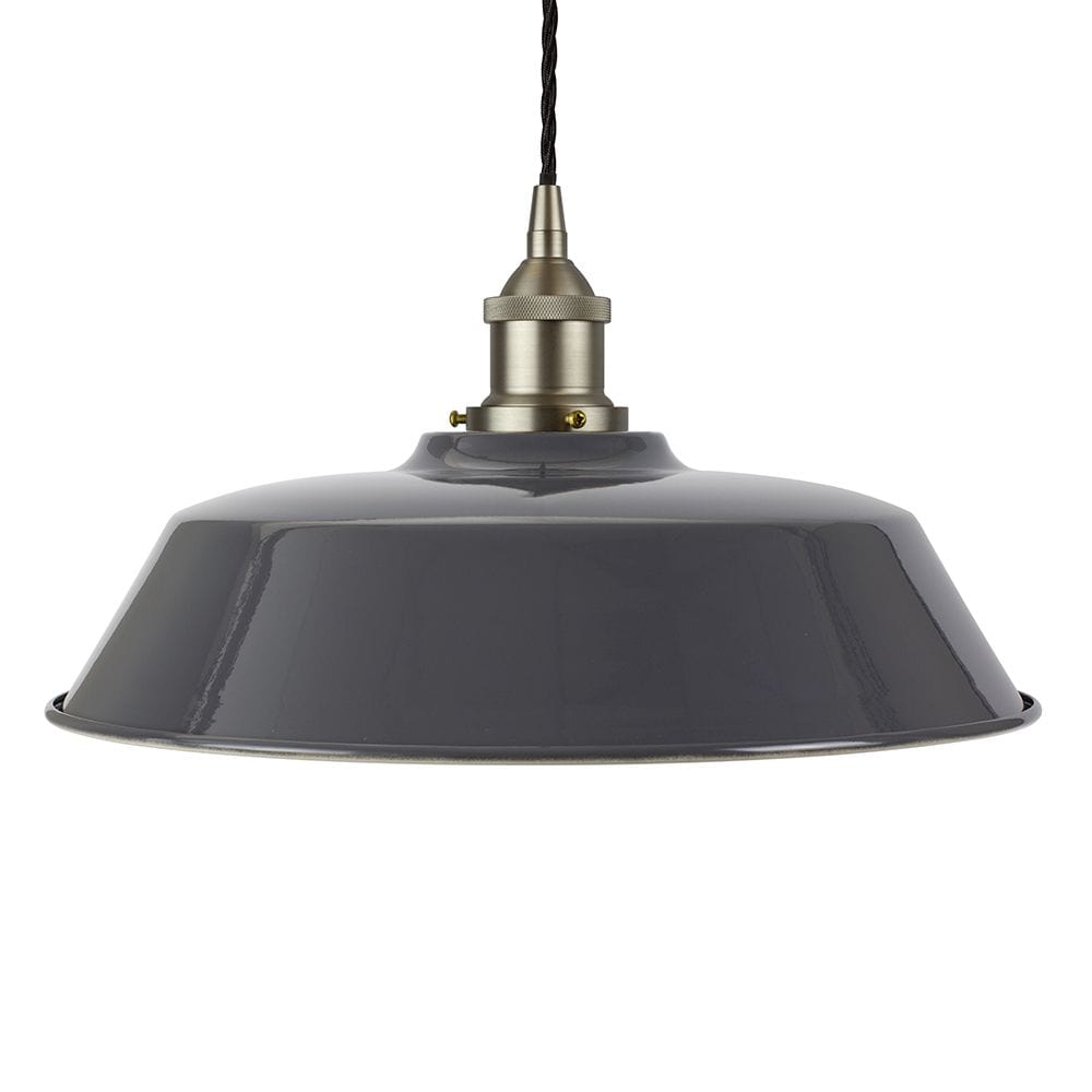 Slate Grey Chancery Painted Pendant Light - Brushed Chrome Lamp Holder & Ceiling Rose - SE Home