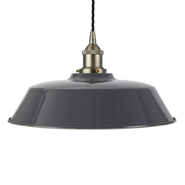 Slate Grey Chancery Painted Pendant Light - Brushed Chrome Lamp Holder & Ceiling Rose - SE Home
