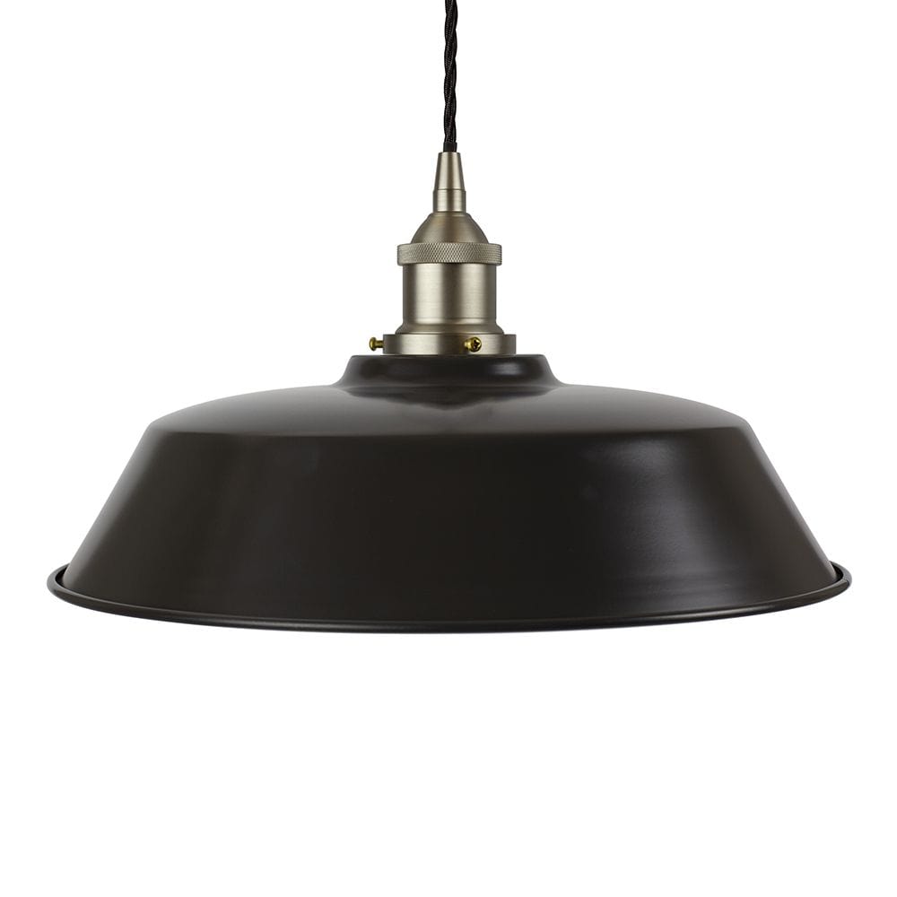 Matt Black Chancery Painted Pendant Light - Brushed Chrome Lamp Holder & Ceiling Rose - SE Home