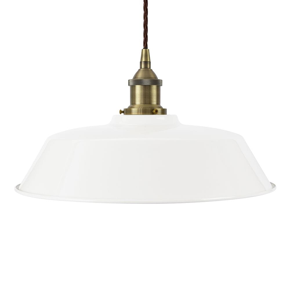 White Chancery Painted Pendant Light - Antique Brass Lamp Holder & Ceiling Rose - SE Home