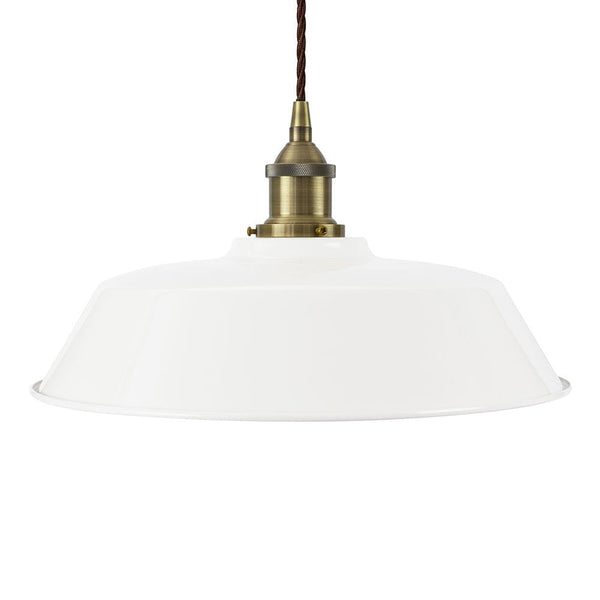 White Chancery Painted Pendant Light - Antique Brass Lamp Holder & Ceiling Rose - SE Home