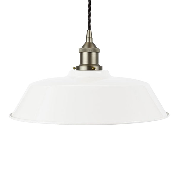 White Chancery Painted Pendant Light - Brushed Chrome Lamp Holder & Ceiling Rose - SE Home