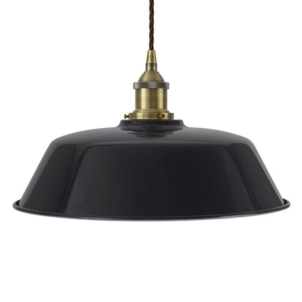 Navy Blue Chancery Painted Pendant Light - Antique Brass Lamp Holder & Ceiling Rose - SE Home