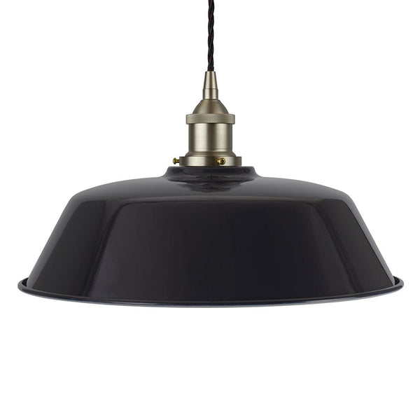 Navy Blue Chancery Painted Pendant Light - Brushed Chrome Lamp Holder & Ceiling Rose - SE Home