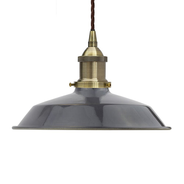 Slate Grey Small Trinity Metal Painted Pendant Light - Antique Brass Lamp Holder & Ceiling Rose - SE Home