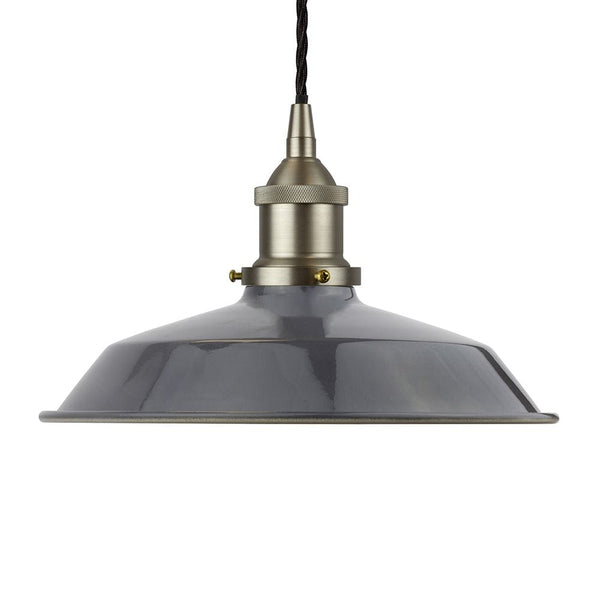 Slate Grey Small Trinity Metal Painted Pendant Light - Brushed Chrome Lamp Holder & Ceiling Rose - SE Home
