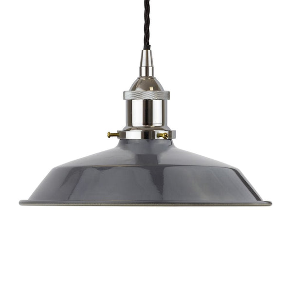 Slate Grey Small Trinity Metal Painted Pendant Light - Nickel Lamp Holder & Ceiling Rose - SE Home