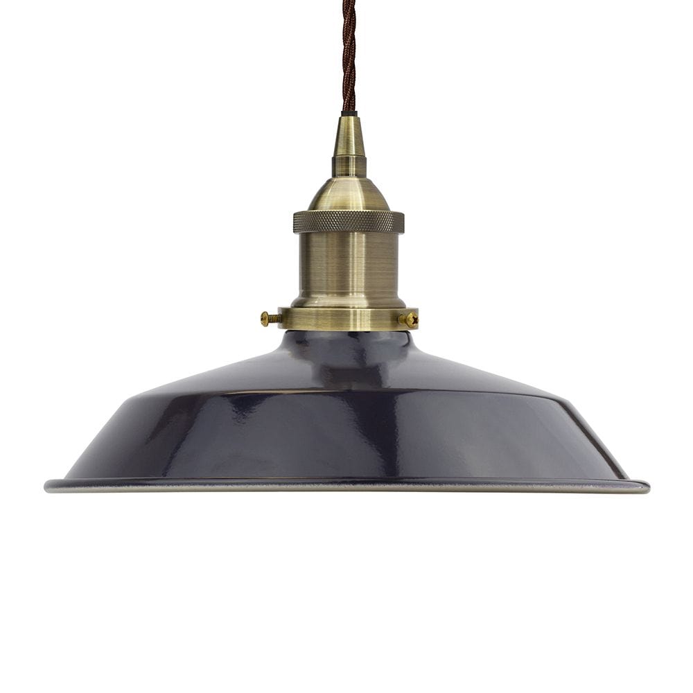 Navy Blue Small Trinity Metal Painted Pendant Light - Antique Brass Lamp Holder & Ceiling Rose - SE Home