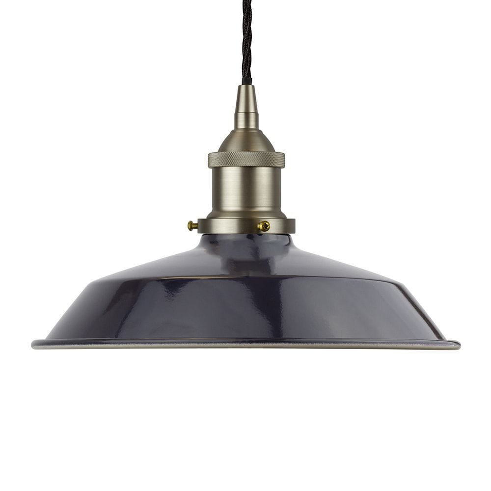 Navy Blue Small Trinity Metal Painted Pendant Light - Brushed Chrome Lamp Holder & Ceiling Rose - SE Home