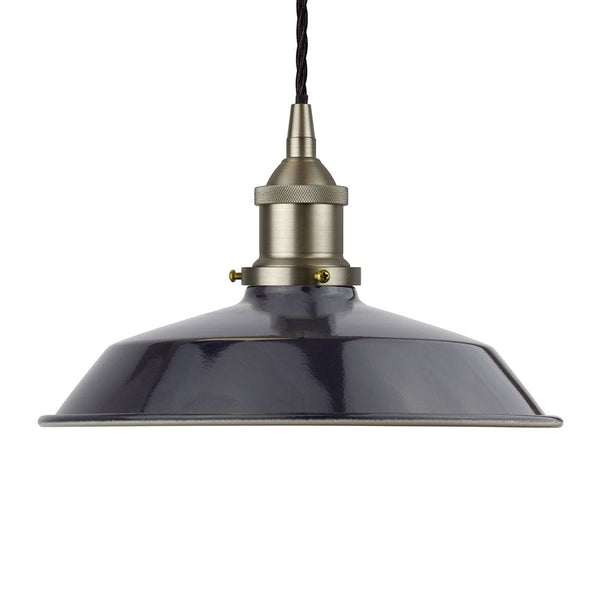 Navy Blue Small Trinity Metal Painted Pendant Light - Brushed Chrome Lamp Holder & Ceiling Rose - SE Home