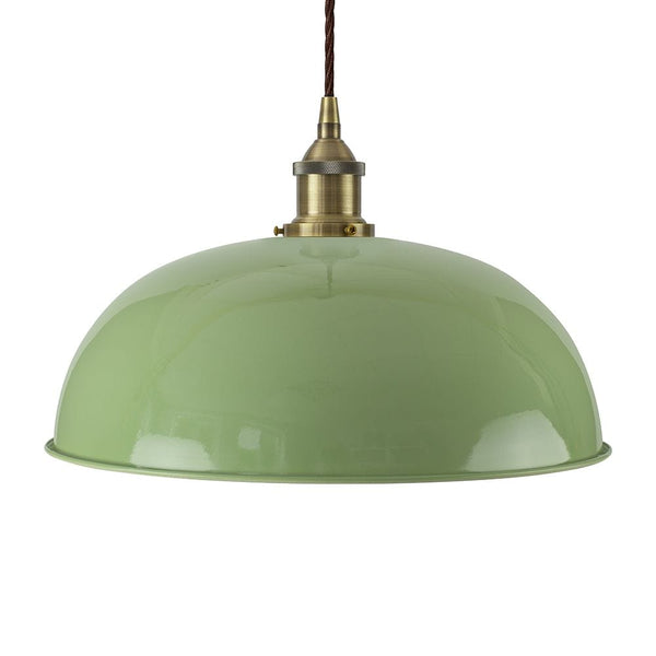 Mint Green Worcester Painted Pendant Light - Antique Brass Lamp Holder & Ceiling Rose - SE Home