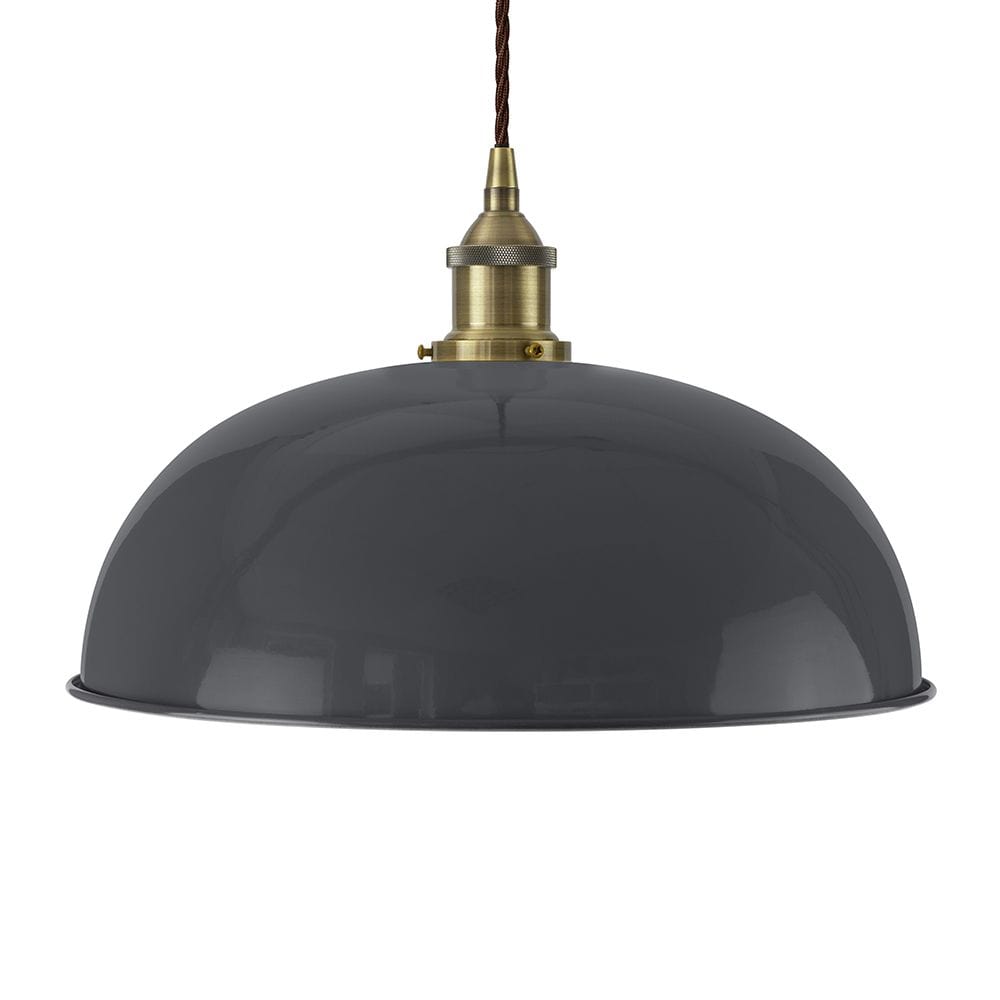 Slate Grey Worcester Painted Pendant Light - Antique Brass Lamp Holder & Ceiling Rose - SE Home