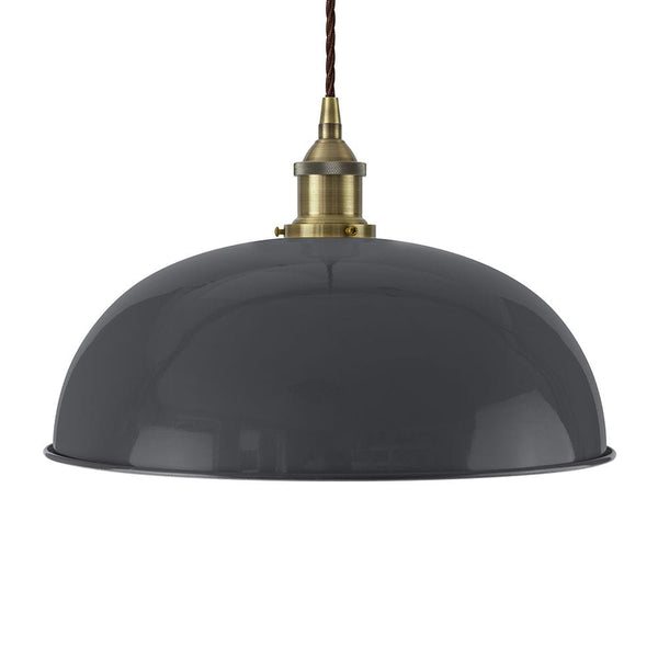 Slate Grey Worcester Painted Pendant Light - Antique Brass Lamp Holder & Ceiling Rose - SE Home