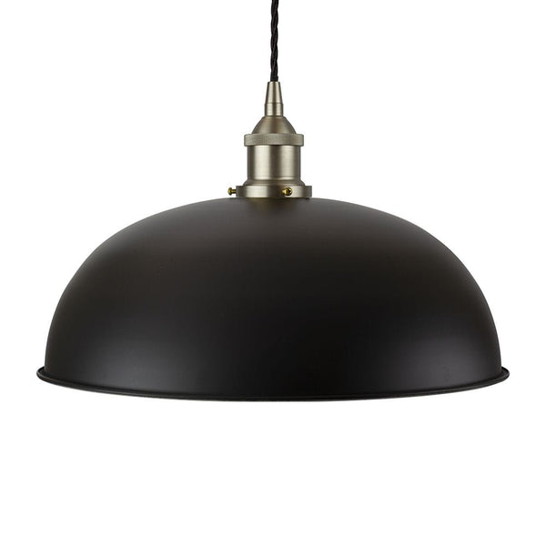 Matt Black Worcester Painted Pendant Light - Brushed Chrome Lamp Holder & Ceiling Rose - SE Home