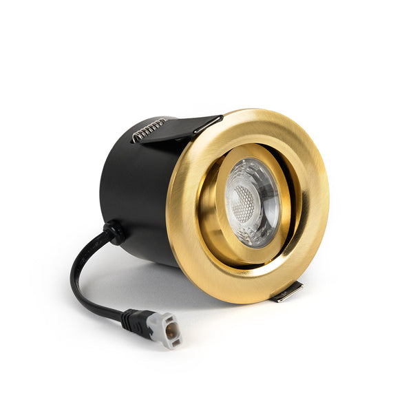 Brushed Brass Tiltable 3K Warm White Fire Rated LED 6W IP44 High CRI Dimmable Downlight