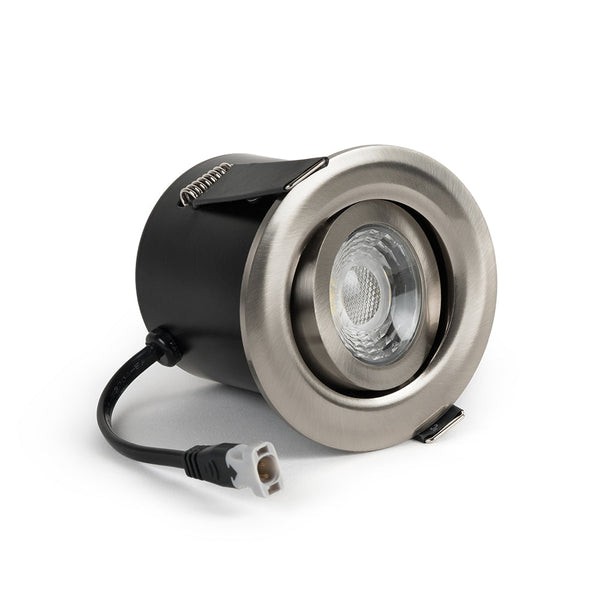 Brushed Chrome Tiltable 3K Warm White Fire Rated LED 6W IP44 High CRI Dimmable Downlight