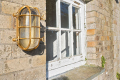 Flaxman Lacquered Brass IP66 Bulkhead Outdoor & Bathroom Wall Light
