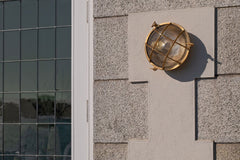 Carlisle Grid Prismatic Glass Lacquered Brass IP66 Bulkhead Wall Light - The Outdoor & Bathroom Collection