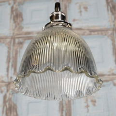 Pendant Lights D'Arblay Nickel Scalloped Prismatic Glass Dome French Style Stairwell Pendant Light