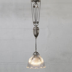 Pendant Lights D'Arblay Nickel French Rise and Fall Large Scalloped Dome Dining Room Pendant Light