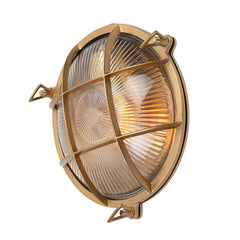 Industrial & Nautical Wall Lights Carlisle Grid Prismatic Glass Lacquered Brass IP66 Bulkhead Wall Light - The Outdoor & Bathroom Collection
