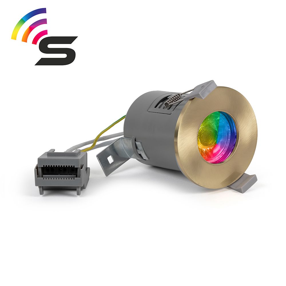 Brushed Brass Fire Rated Colour Changing Smart LED IP65 Downlight
