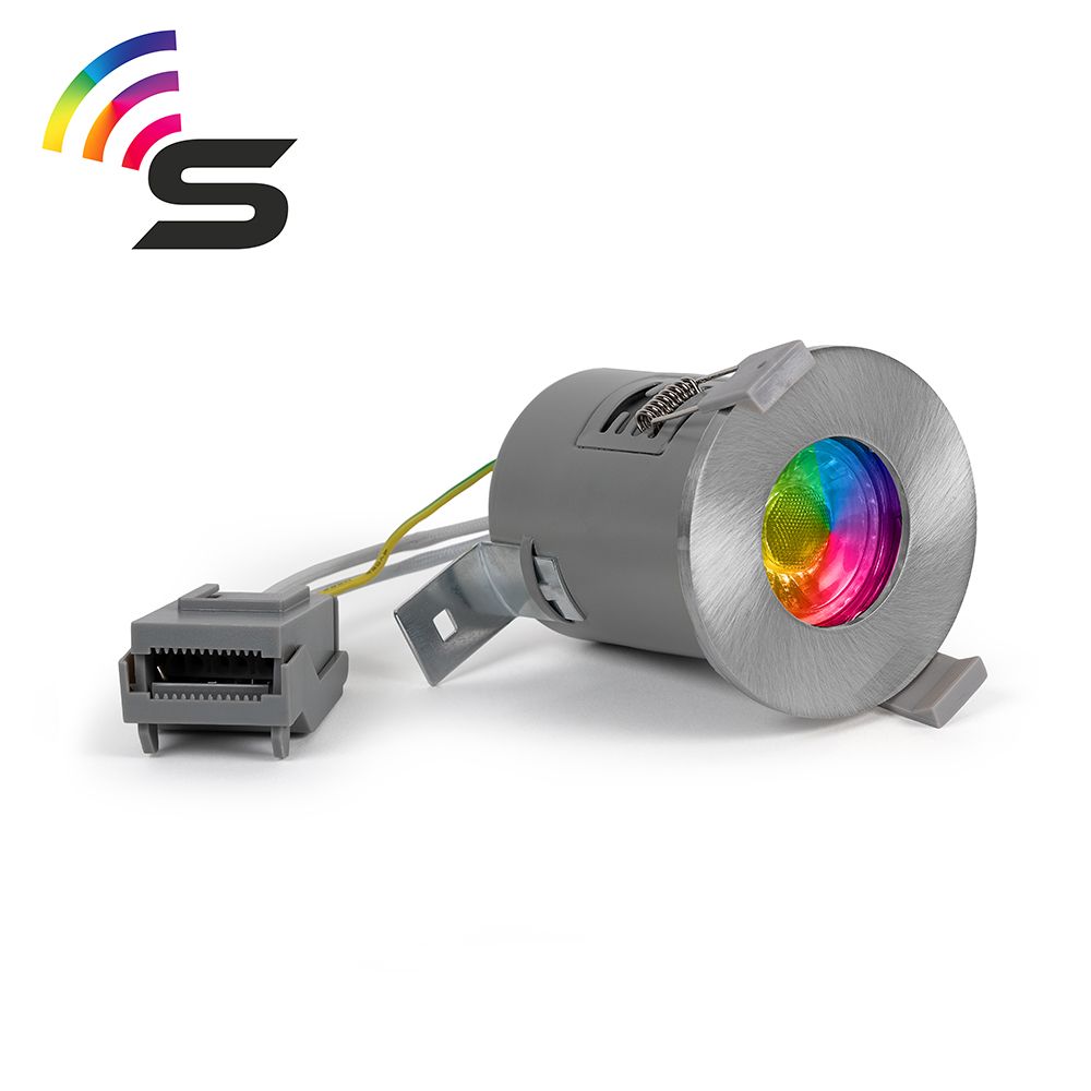 Brushed Chrome Fire Rated Colour Changing Smart LED IP65 Downlight