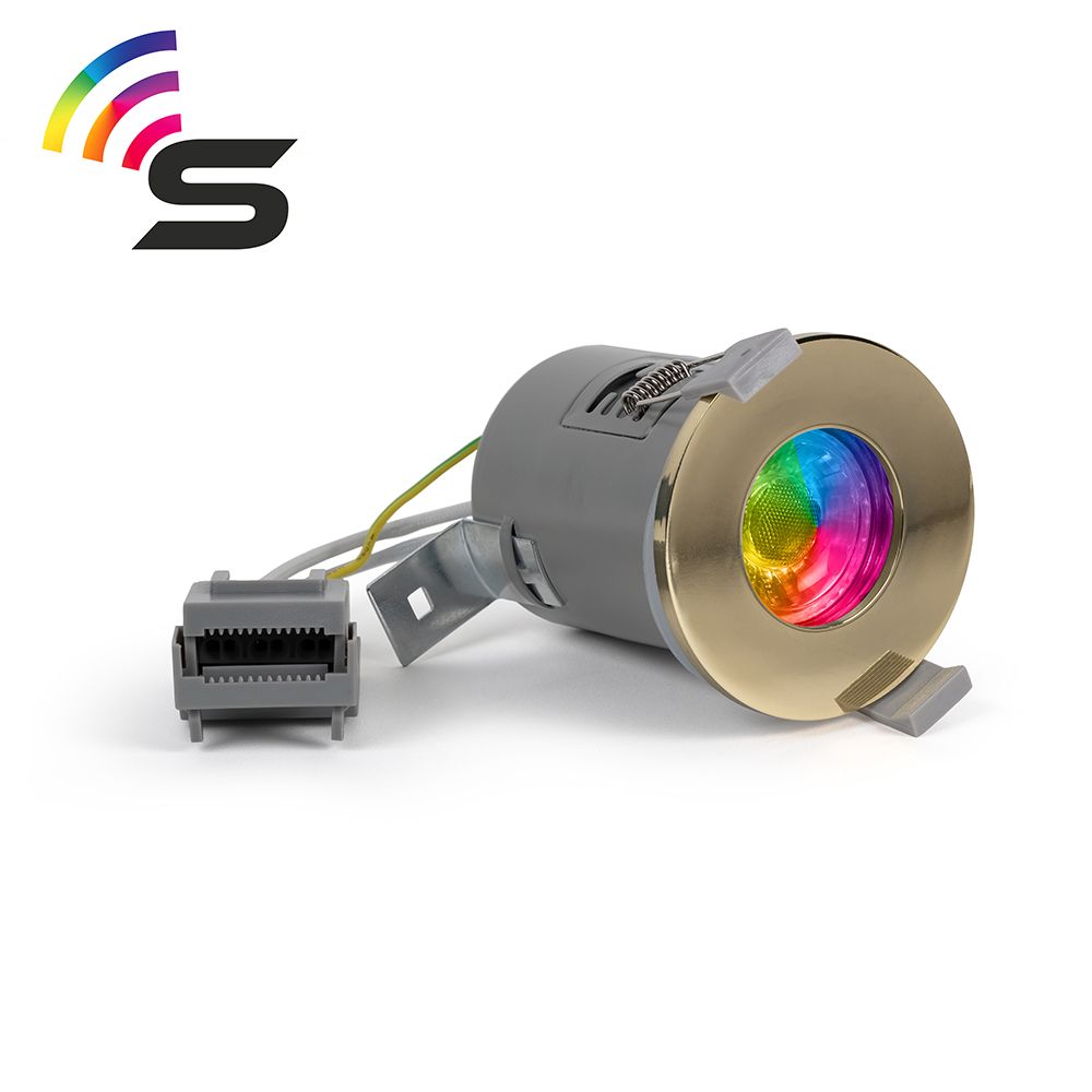 Polished Brass Fire Rated Colour Changing Smart LED IP65 Downlight