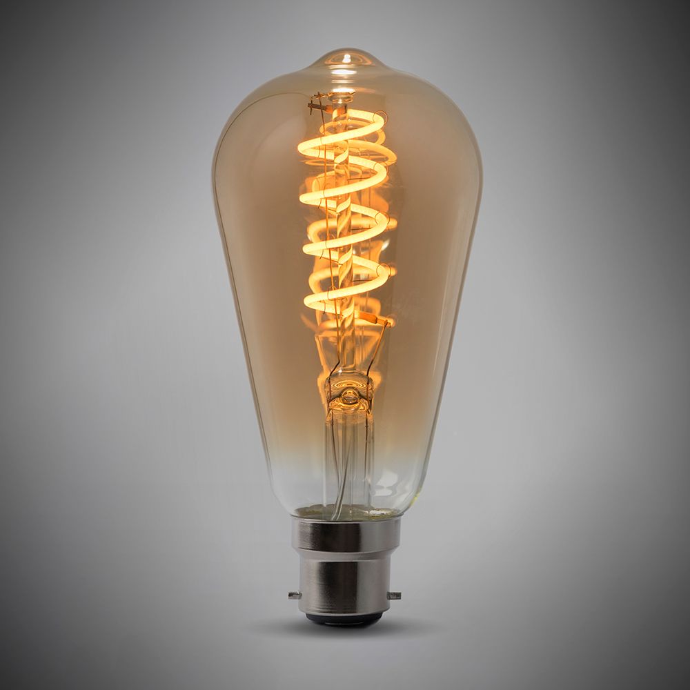 4w B22 Vintage Edison ST64 LED Light Bulb 1800K Spiral Filament Teardrop High CRI Dimmable
